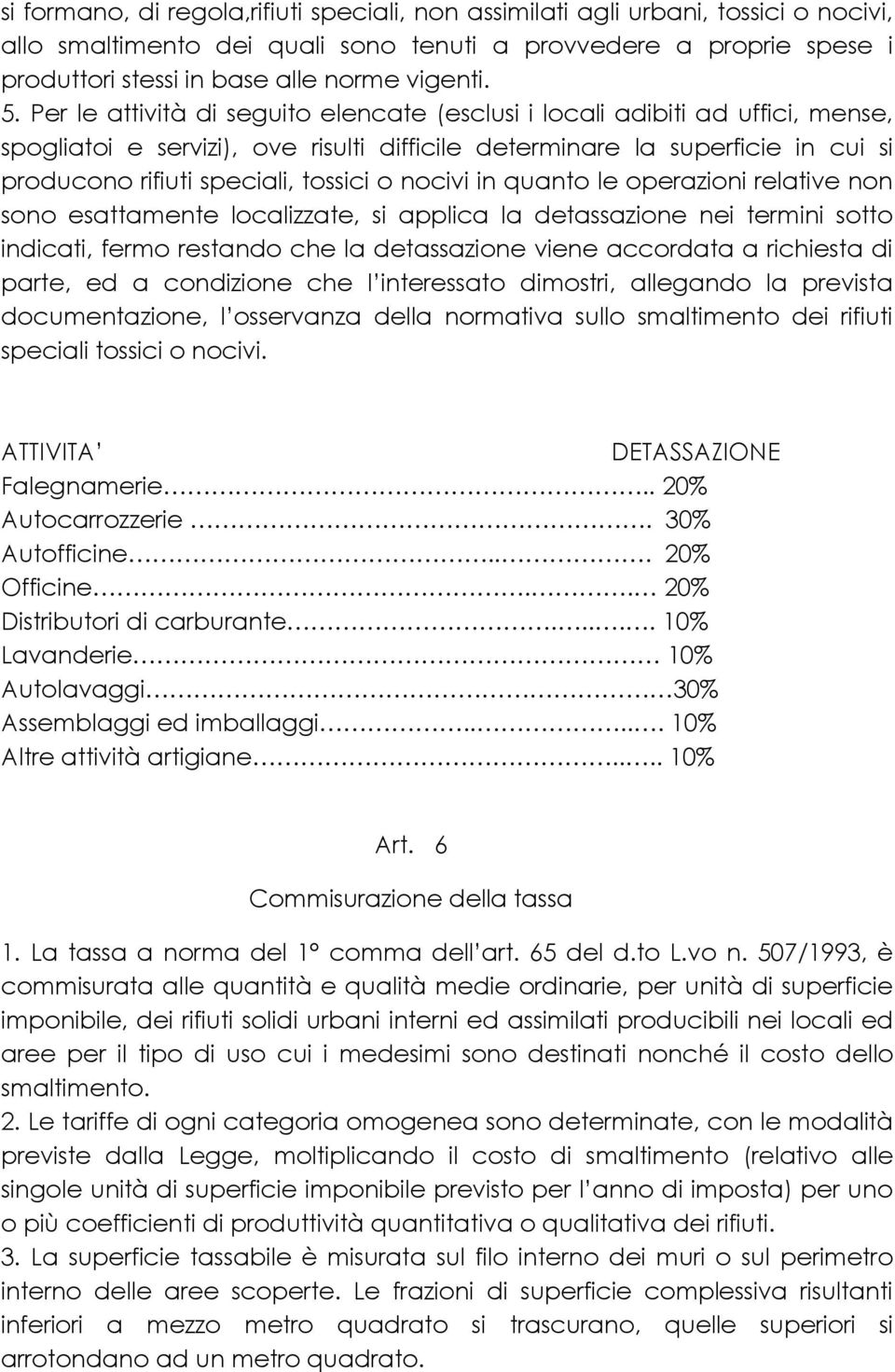 Per le attività di seguito elencate (esclusi i locali adibiti ad uffici, mense, spogliatoi e servizi), ove risulti difficile determinare la superficie in cui si producono rifiuti speciali, tossici o