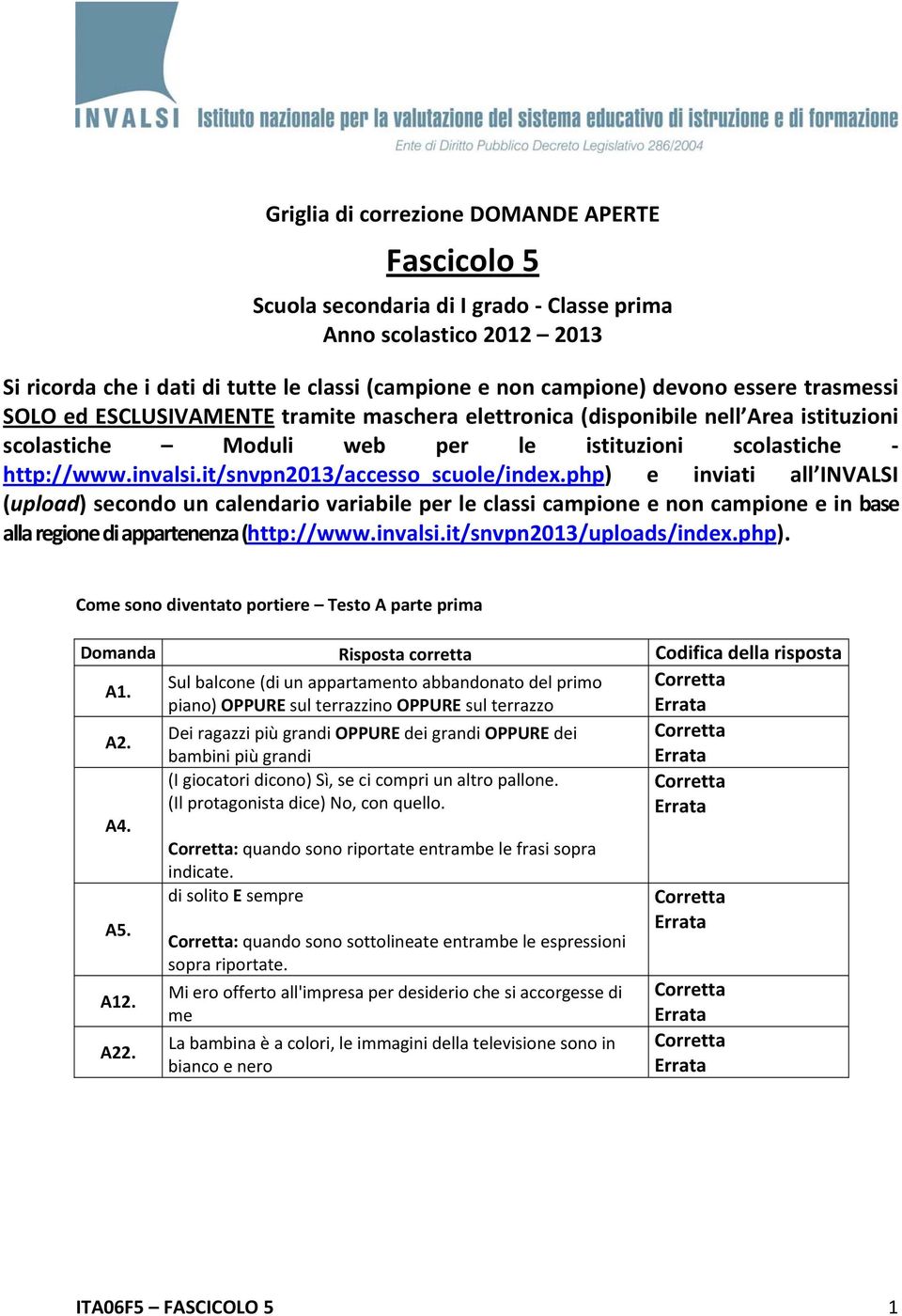 it/snvpn2013/accesso_scuole/index.php) e inviati all INVALSI (upload) secondo un calendario variabile per le classi campione e non campione e in base alla regione di appartenenza (http://www.invalsi.