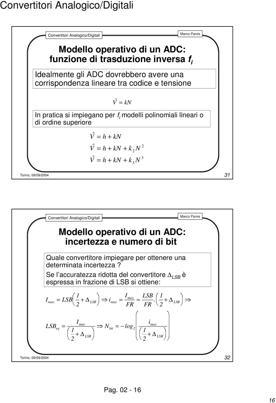 max = Imax eq = = Nbit 1 + LSB max LSB 1. + LSB FR imax 1 + LSB Quale convertitore impiegare per ottenere una determinata incertezza?