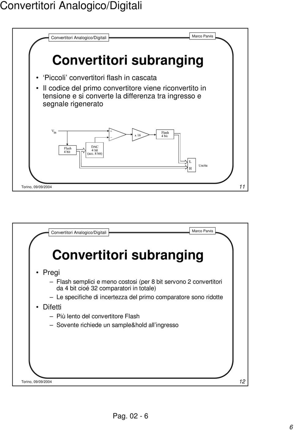 meno costosi (per 8 bit servono convertitori da 4 bit cioé 3 comparatori in totale) Le specifiche di incertezza del