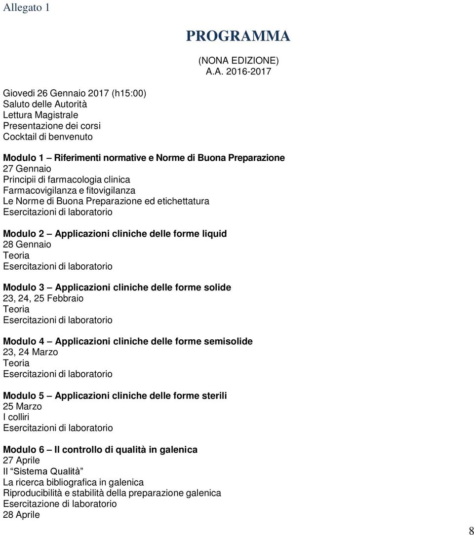 delle forme liquid 28 Gennaio Teoria Modulo 3 Applicazioni cliniche delle forme solide 23, 24, 25 Febbraio Teoria Modulo 4 Applicazioni cliniche delle forme semisolide 23, 24 Marzo Teoria Modulo 5