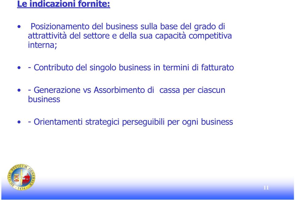 del singolo business in termini di fatturato - Generazione vs Assorbimento di