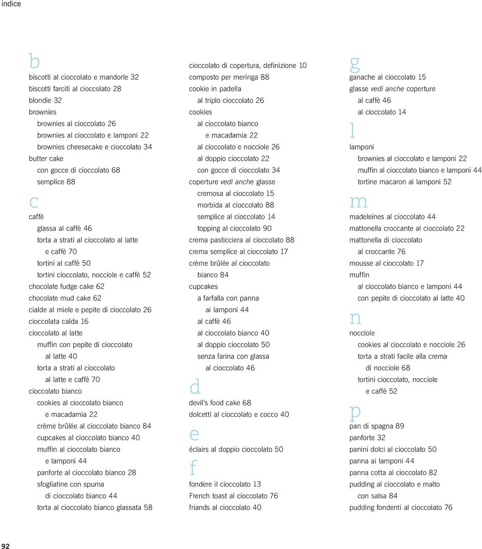 fudge cake 62 chocolate mud cake 62 cialde al miele e pepite di cioccolato 26 cioccolata calda 16 cioccolato al latte muffin con pepite di cioccolato al latte 40 torta a strati al cioccolato al latte