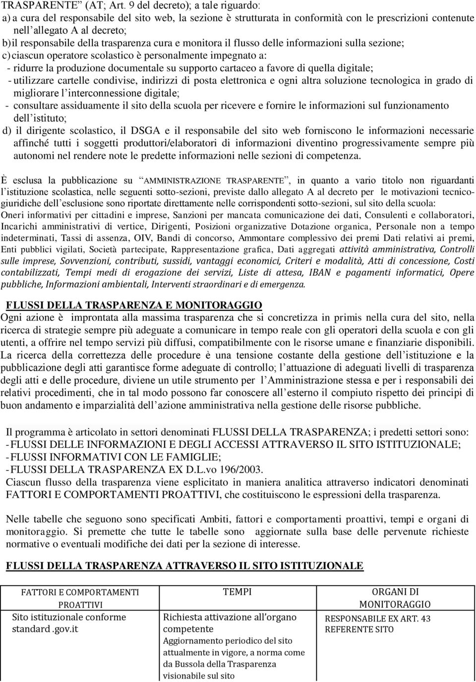 trasparenza cura e monitora il flusso delle informazioni sulla sezione; c) ciascun operatore scolastico è personalmente impegnato a: - ridurre la produzione documentale su supporto cartaceo a favore