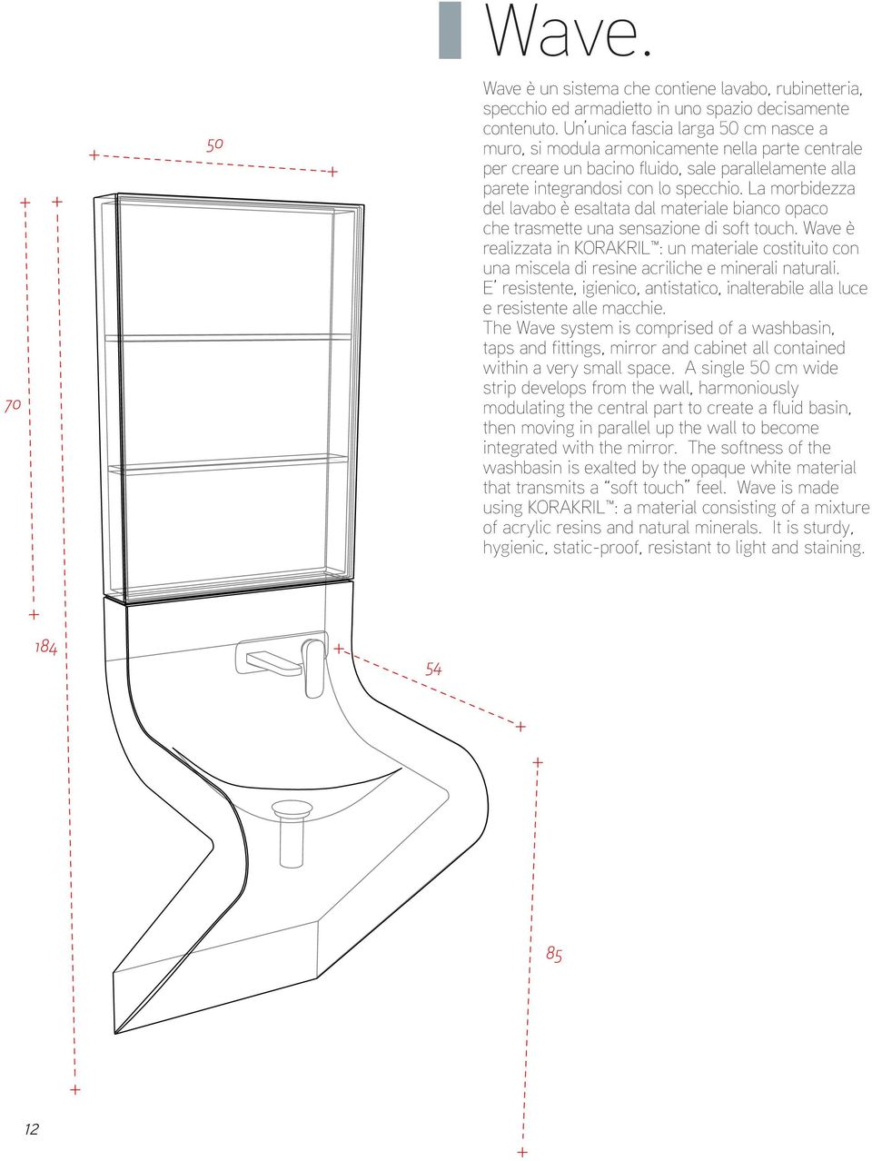 La morbidezza del lavabo è esaltata dal materiale bianco opaco che trasmette una sensazione di soft touch.