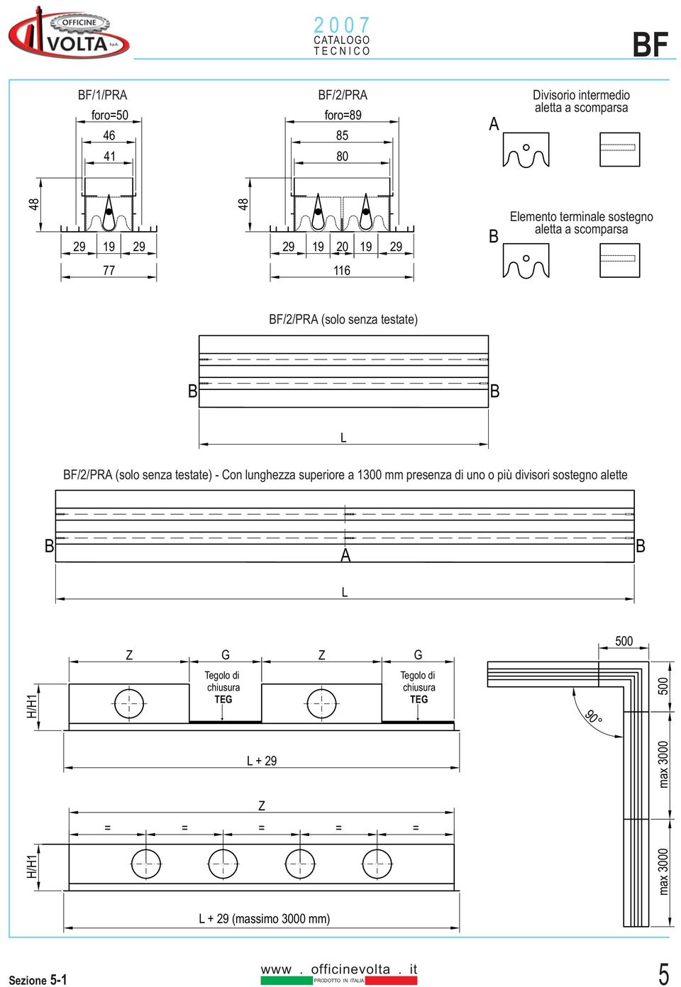 - Con lunghezza superiore a 1300 mm presenza di uno o più diisori sostegno alette A Z G Z G 500 H/H1 H/H1 = =