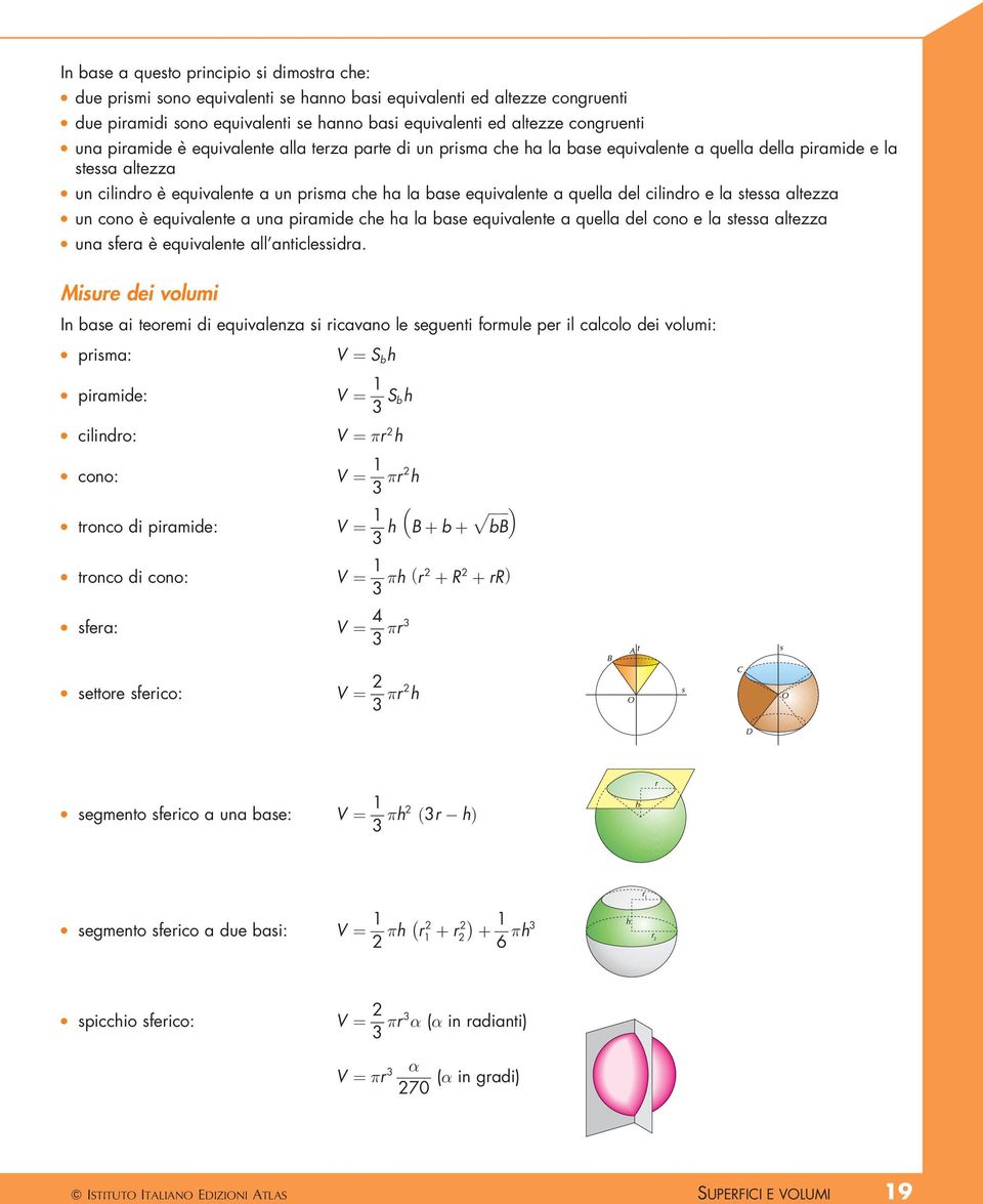 equivalente a quella del cilindro e la stessa altezza un cono eá equivalente a una iramide che ha la base equivalente a quella del cono e la stessa altezza una sfera eá equivalente all'anticlessidra.