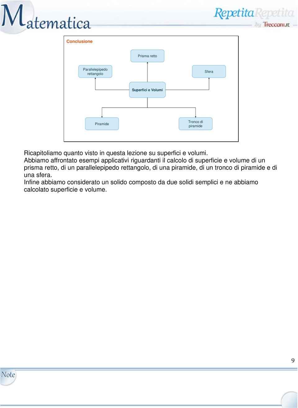 superficie e volume di un prisma retto, di un parallelepipedo rettangolo, di una piramide, di un tronco di piramide e