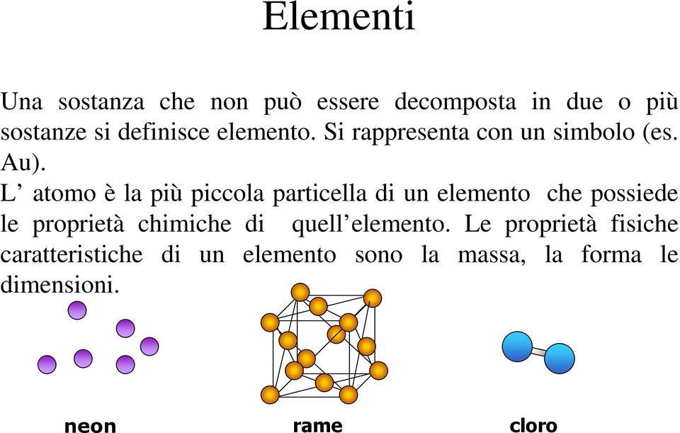 L atomo è la più piccola particella di un elemento che possiede le proprietà chimiche