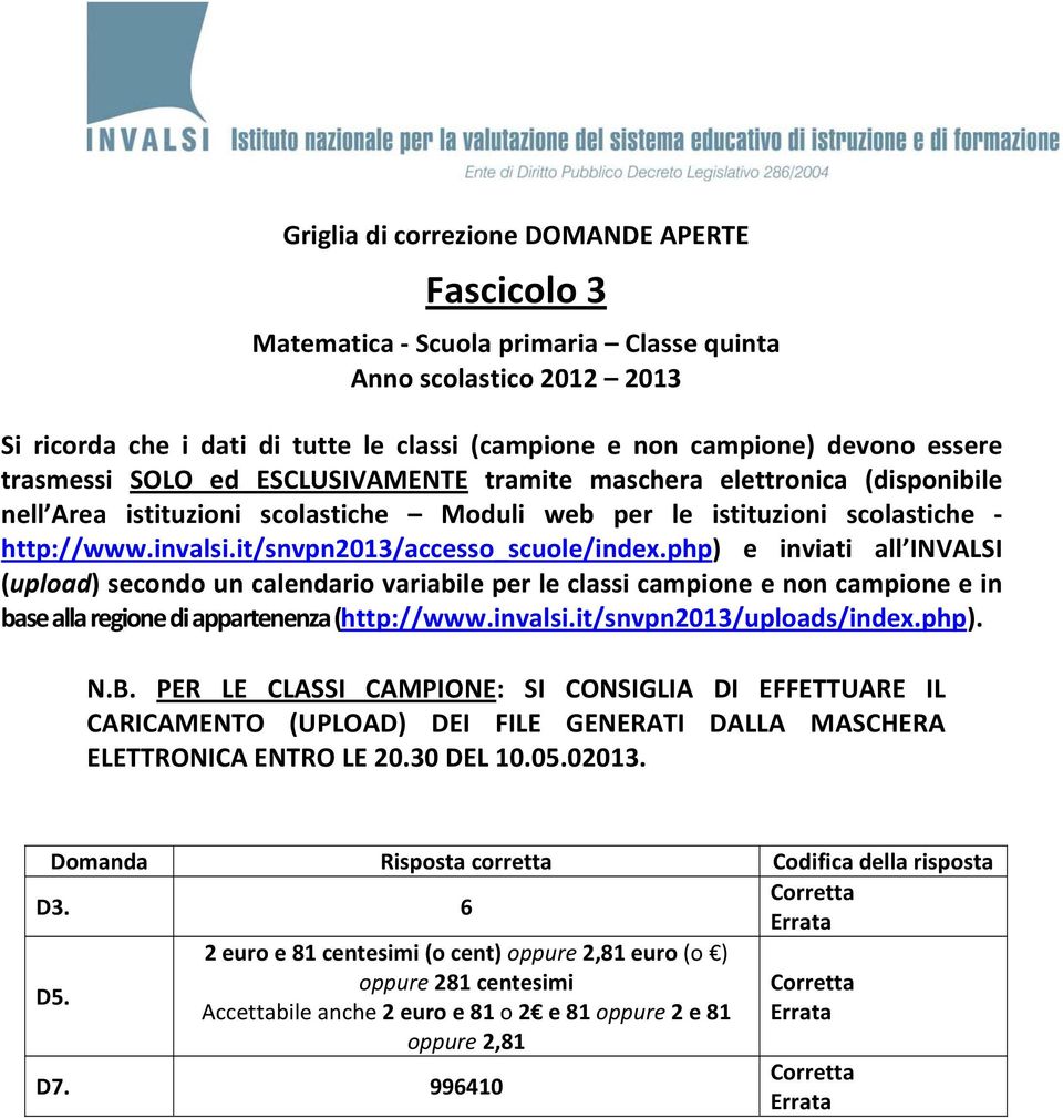 it/snvpn2013/accesso_scuole/index.php) e inviati all INVALSI (upload) secondo un calendario variabile per le classi campione e non campione e in base alla regione di appartenenza (http://www.invalsi.