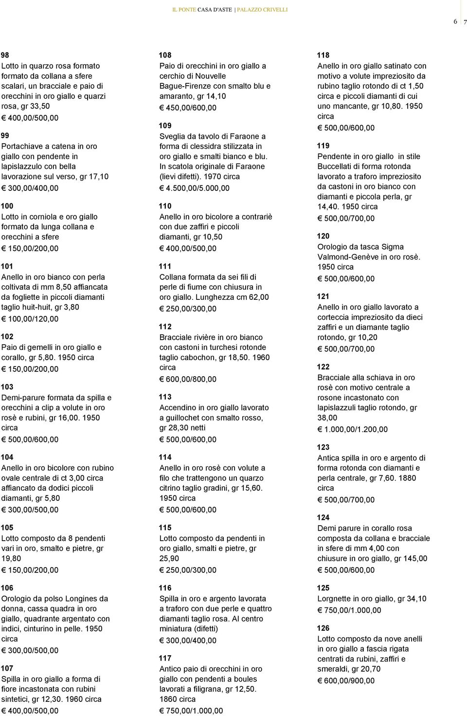 con perla coltivata di mm 8,50 affiancata da fogliette in piccoli diamanti taglio huit-huit, gr 3,80 100,00/120,00 102 Paio di gemelli in oro giallo e corallo, gr 5,80.