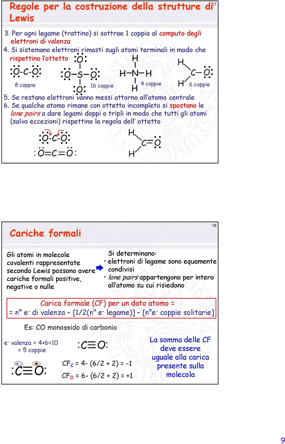 Se qualche atomo rimane con ottetto incompleto si spostano le lone pairs a dare legami doppi o tripli in modo che tutti gli atomi (salvo eccezioni) rispettino la regola dell ottetto -C- S 8 coppie 16