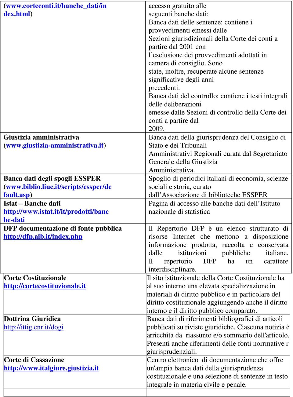 it Dottrina Giuridica http://ittig.cnr.it/dogi Corte di Cassazione http://www.italgiure.giustizia.