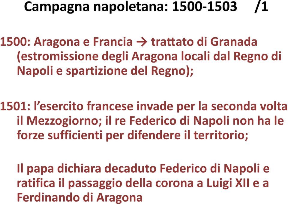 il Mezzogiorno; il re Federico di Napoli non ha le forze sufficienti per difendere il territorio; Il papa