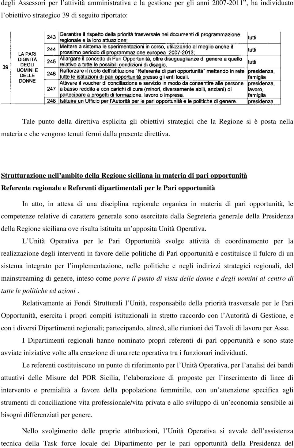 Strutturazione nell ambito della Regione siciliana in materia di pari opportunità Referente regionale e Referenti dipartimentali per le Pari opportunità In atto, in attesa di una disciplina regionale