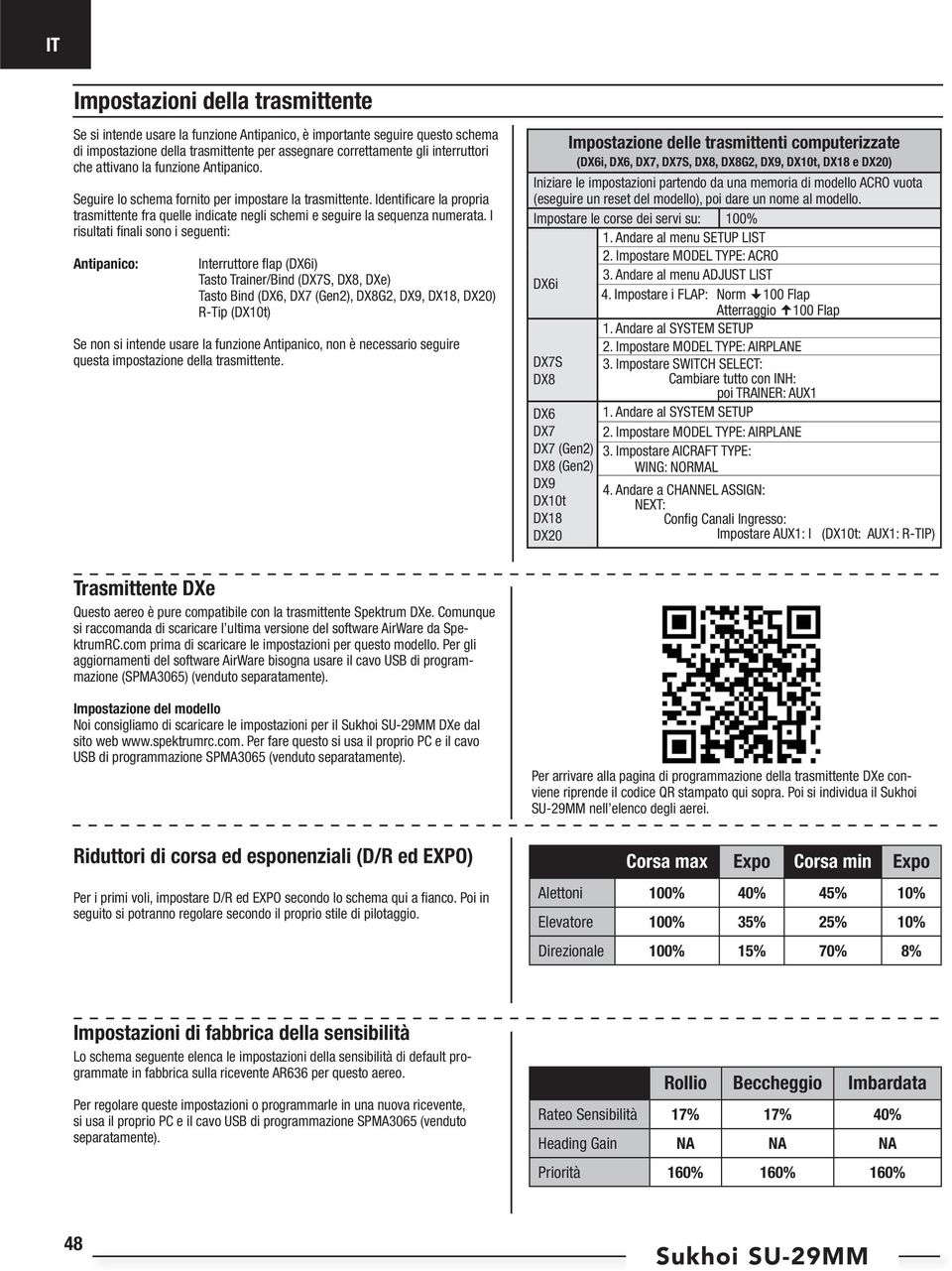 I risultati fi nali sono i seguenti: Antipanico: Interruttore fl ap (DX6i) Tasto Trainer/Bind (DX7S, DX8, DXe) Tasto Bind (DX6, DX7 (Gen2), DX8G2, DX9, DX18, DX20) R-Tip (DX10t) Se non si intende