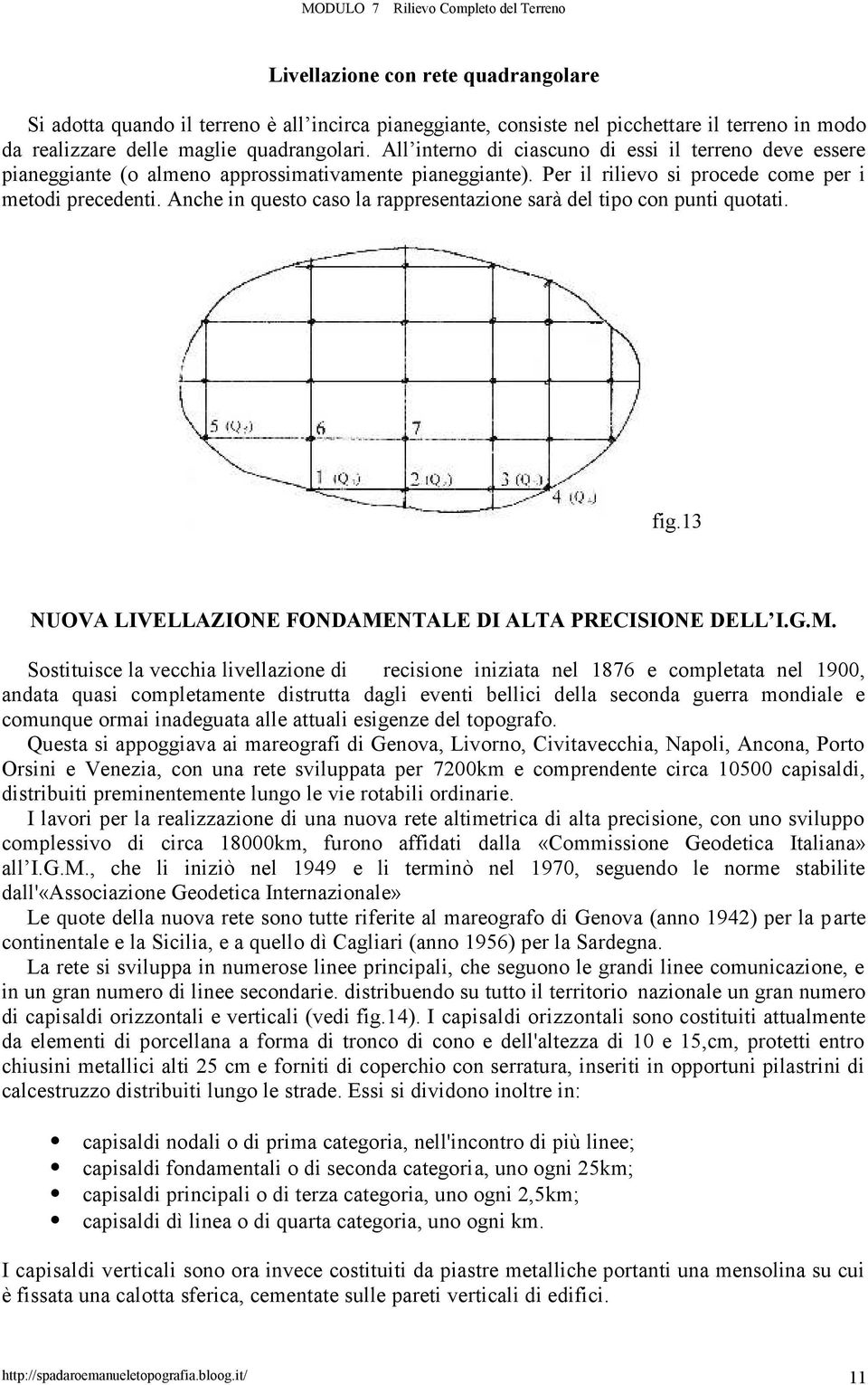 Anche in questo caso la rappresentazione sarà del tipo con punti quotati. fig.13 NUOVA LIVELLAZIONE FONDAME