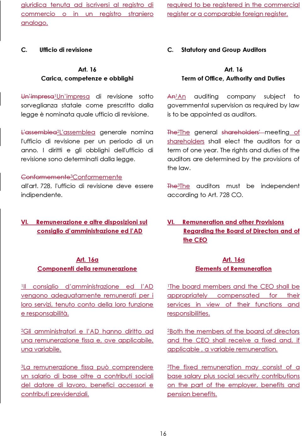 16 Term of Office, Authority and Duties Un impresa 1 Un impresa di revisione sotto sorveglianza statale come prescritto dalla legge è nominata quale ufficio di revisione.