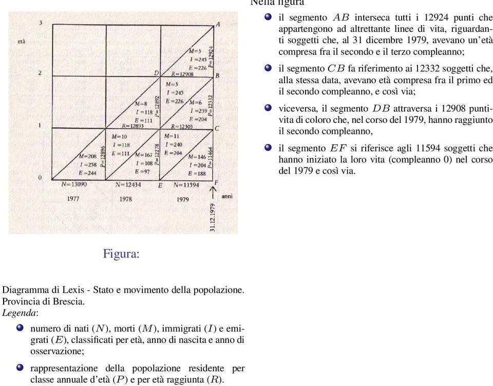 12908 puntivita di coloro che, nel corso del 1979, hanno raggiunto il secondo compleanno, il segmento EF si riferisce agli 11594 soggetti che hanno iniziato la loro vita (compleanno 0) nel corso del