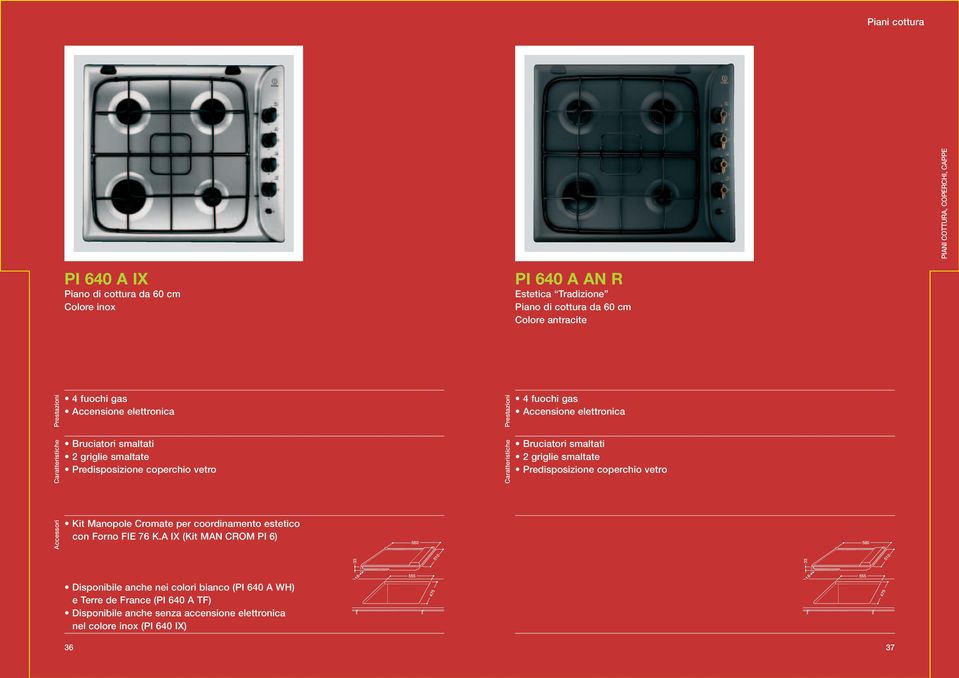 smaltate Predisposizione coperchio vetro Accessori Kit Manopole Cromate per coordinamento estetico con Forno FIE 76 K.