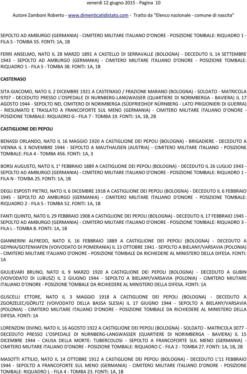 TOMBALE: RIQUADRO 1 - FILA S - TOMBA 38.