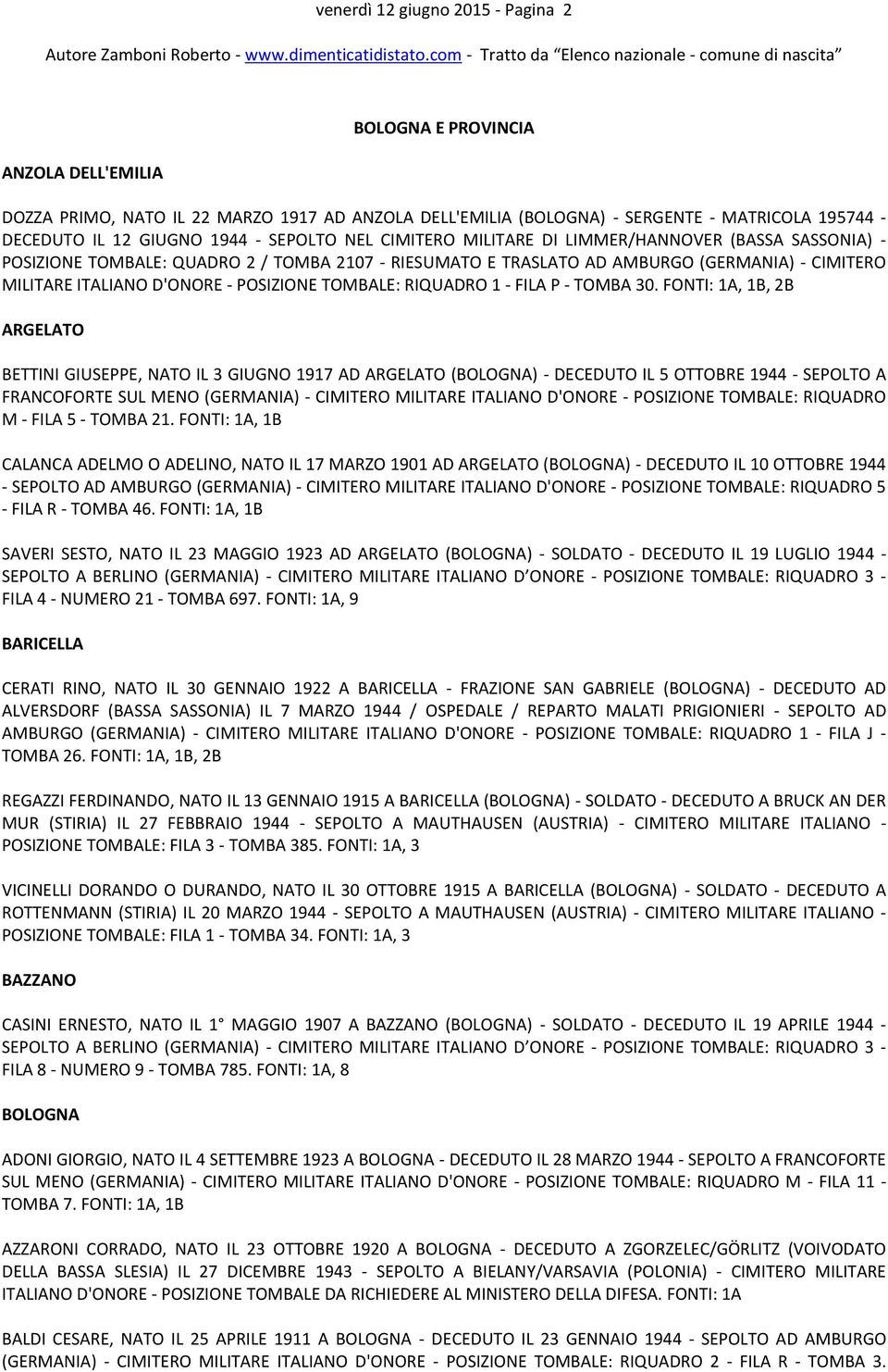 POSIZIONE TOMBALE: RIQUADRO 1 - FILA P - TOMBA 30.