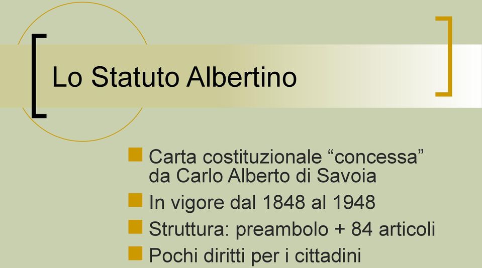 vigore dal 1848 al 1948 Struttura: