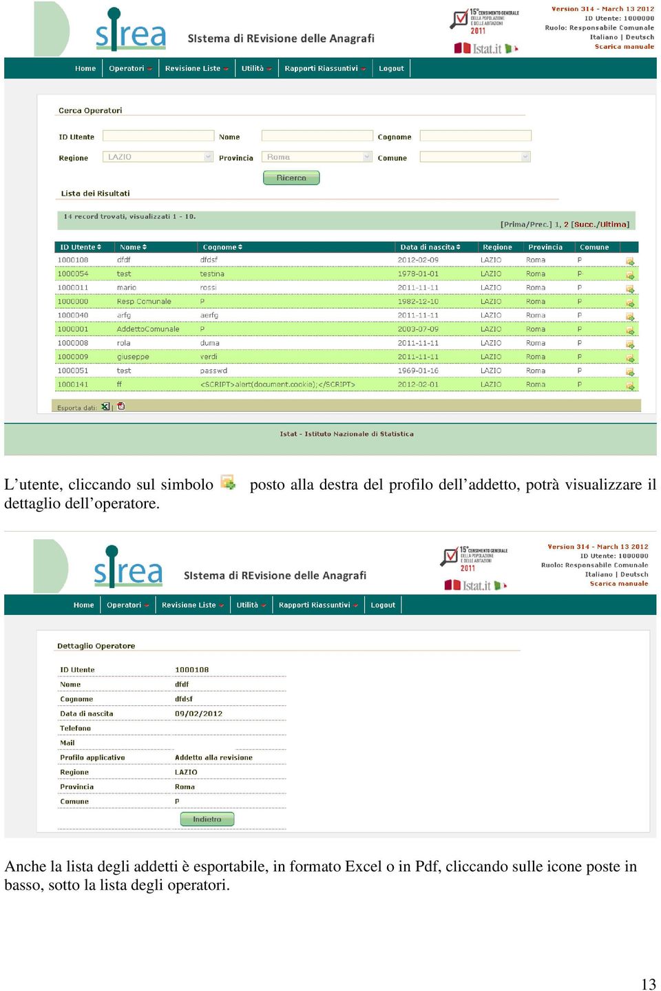 Anche la lista degli addetti è esportabile, in formato Excel o in