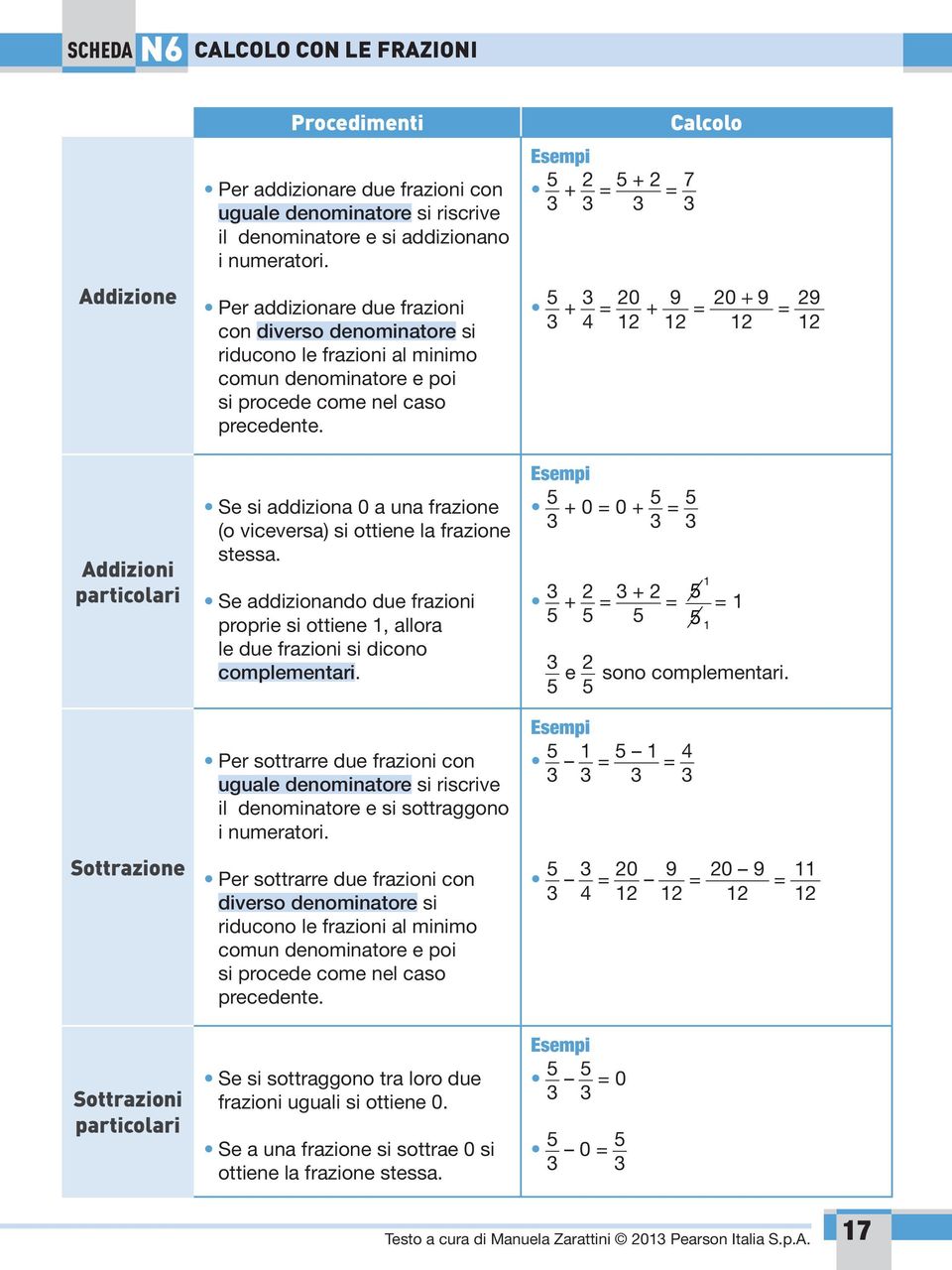 Se si addiziona 0 a una frazione (o viceversa) si ottiene la frazione stessa. Se addizionando due frazioni proprie si ottiene, allora le due frazioni si dicono complementari.