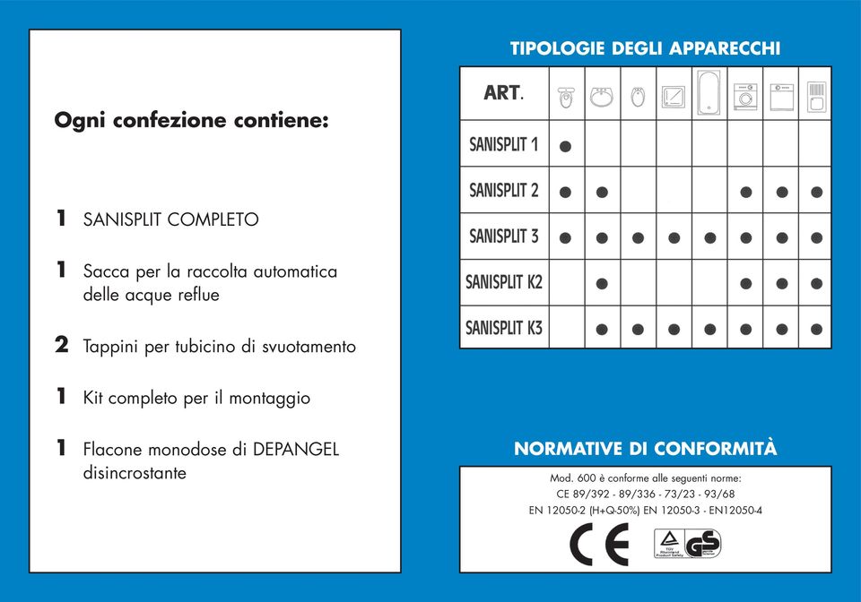 il montaggio 1 Flacone monodose di DEPANGEL disincrostante NORMATIVE DI CONFORMITÀ Mod.