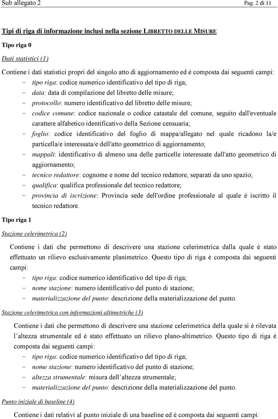 campi: - data: data di compilazione del libretto delle misure; - protocollo: numero identificativo del libretto delle misure; - codice comune: codice nazionale o codice catastale del comune, seguito