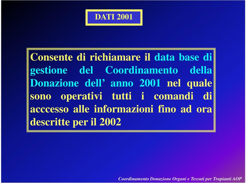 2001 nel quale sono operativi tutti i comandi di