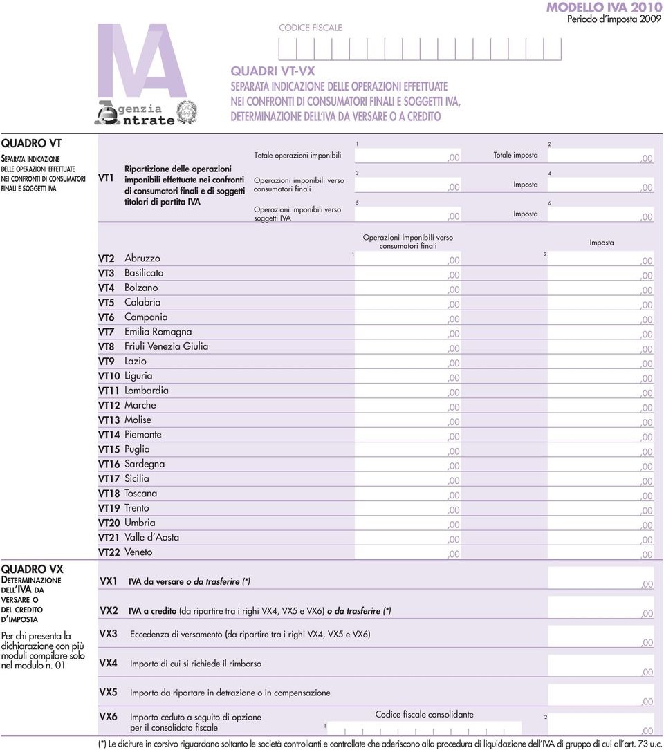finali e di soggetti titolari di partita IVA Totale operazioni imponibili Operazioni imponibili verso consumatori finali Operazioni imponibili verso soggetti IVA Totale imposta Imposta Imposta QUADRO