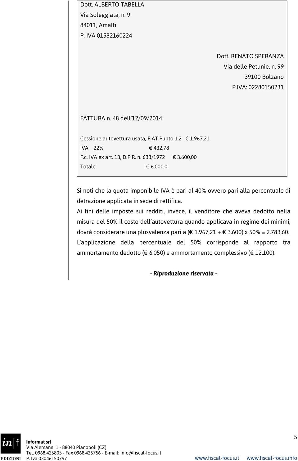 000,0 Si noti che la quota imponibile IVA è pari al 40% ovvero pari alla percentuale di detrazione applicata in sede di rettifica.