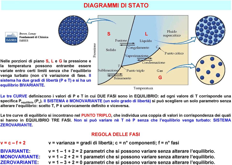 G Le tre CURVE definiscono i valori di P e T in cui DUE FASI sono in EQUILIBRIO: ad ogni valore di T corrisponde una specifica P equilibrio (P v ).