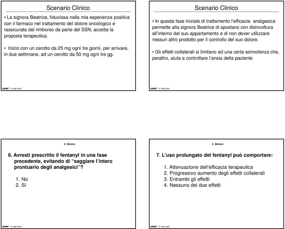 In questa fase iniziale di trattamento l efficacia analgesica permette alla signora Beatrice di spostarsi con disinvoltura all interno del suo appartamento e di non dover utilizzare nessun altro