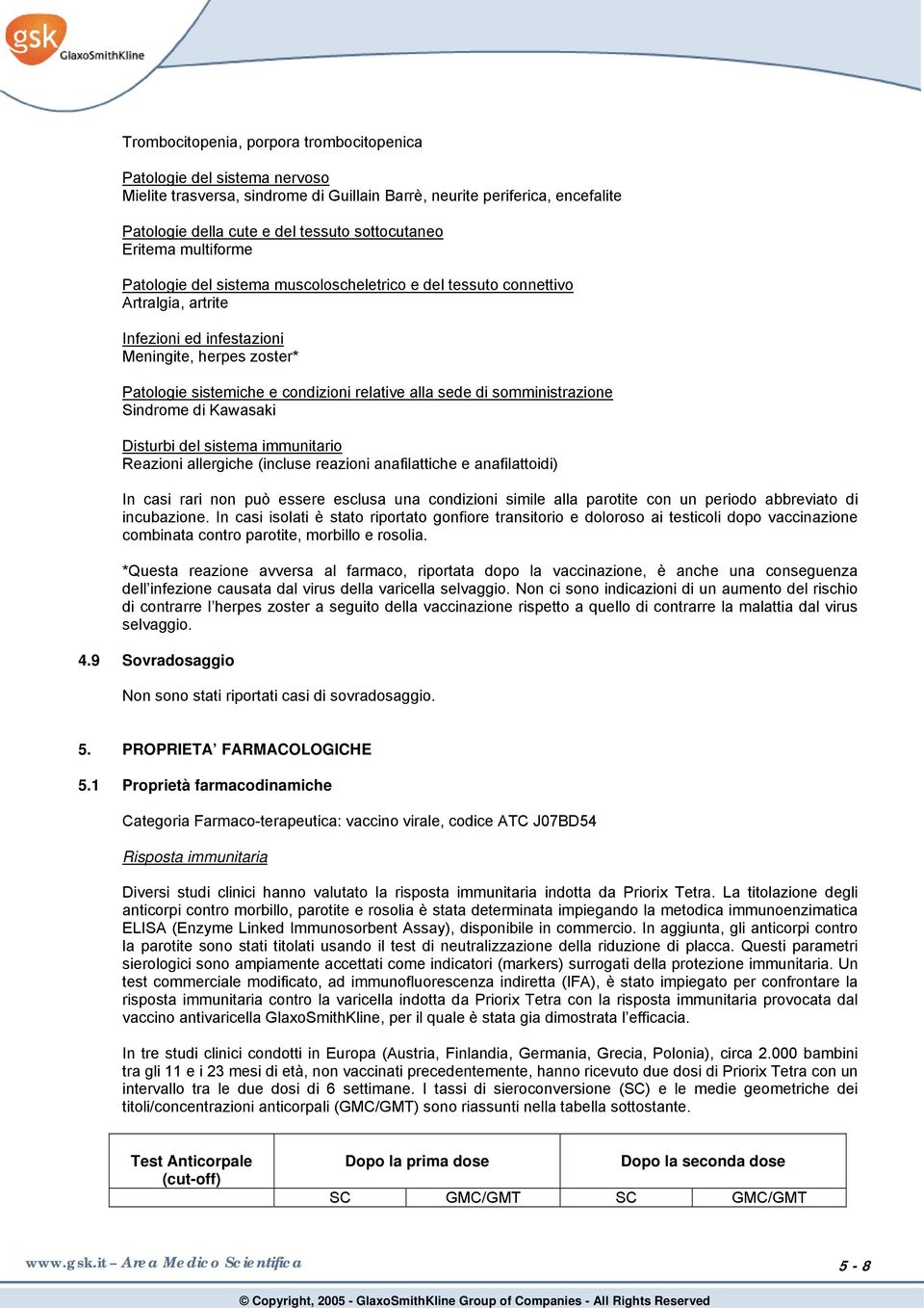 alla sede di somministrazione Sindrome di Kawasaki Disturbi del sistema immunitario Reazioni allergiche (incluse reazioni anafilattiche e anafilattoidi) In casi rari non può essere esclusa una