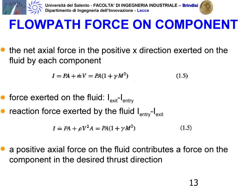 entry reaction force exerted by the fluid I entry -I exit a positive axial