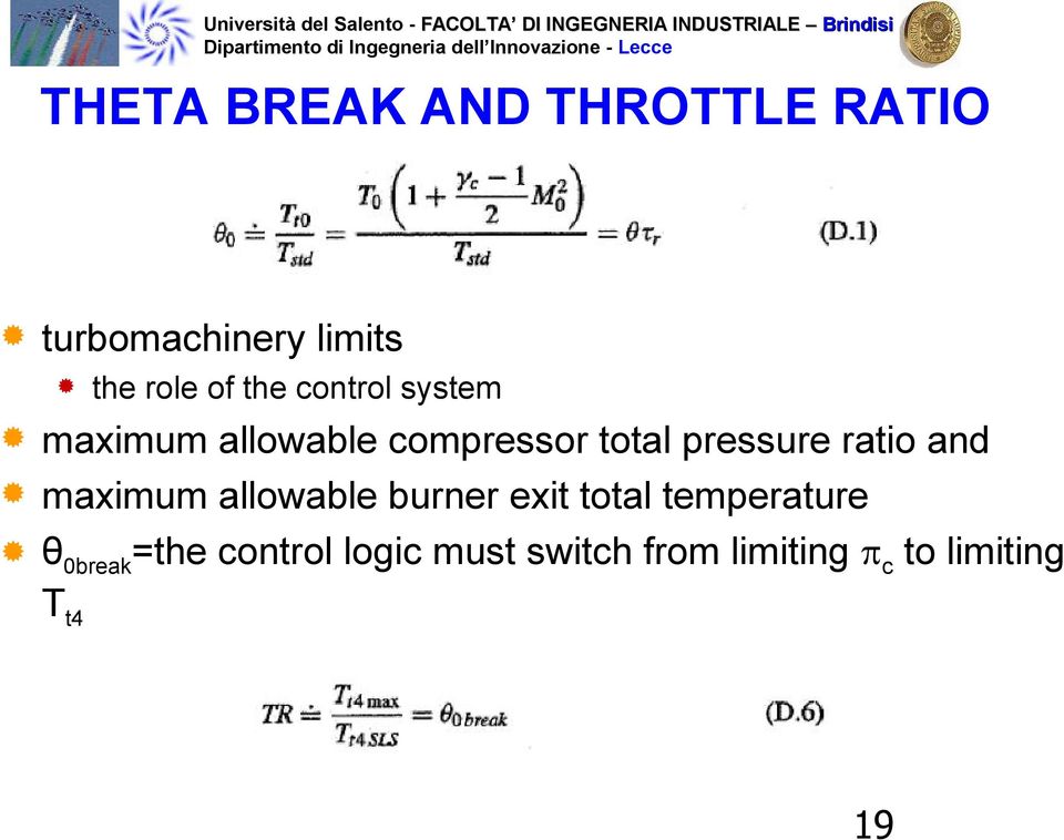 ratio and maximum allowable burner exit total temperature θ