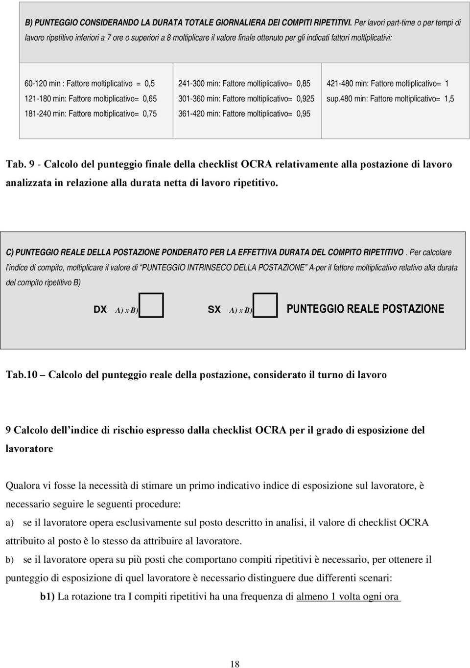 moltiplicativo = 0,5 121-180 min: Fattore moltiplicativo= 0,65 181-240 min: Fattore moltiplicativo= 0,75 241-300 min: Fattore moltiplicativo= 0,85 301-360 min: Fattore moltiplicativo= 0,925 361-420