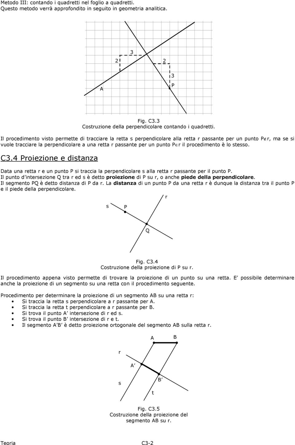 4 oiezione e ditanza Fig. C. Cotuzione della pependicolae contando i quadetti. Data una etta e un punto i taccia la pependicolae alla etta paante pe il punto.