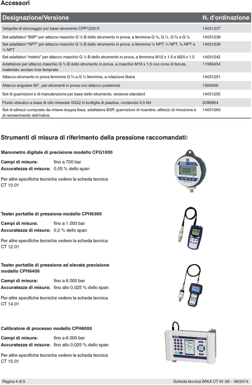 adattatori NPT per attacco maschio G ½ B dello strumento in prova, a femmina ⅛ NPT, ¼ NPT, ⅜ NPT e ½ NPT 14031239 Set adattatori metrici per attacco maschio G ½ B dello strumento in prova, a femmina