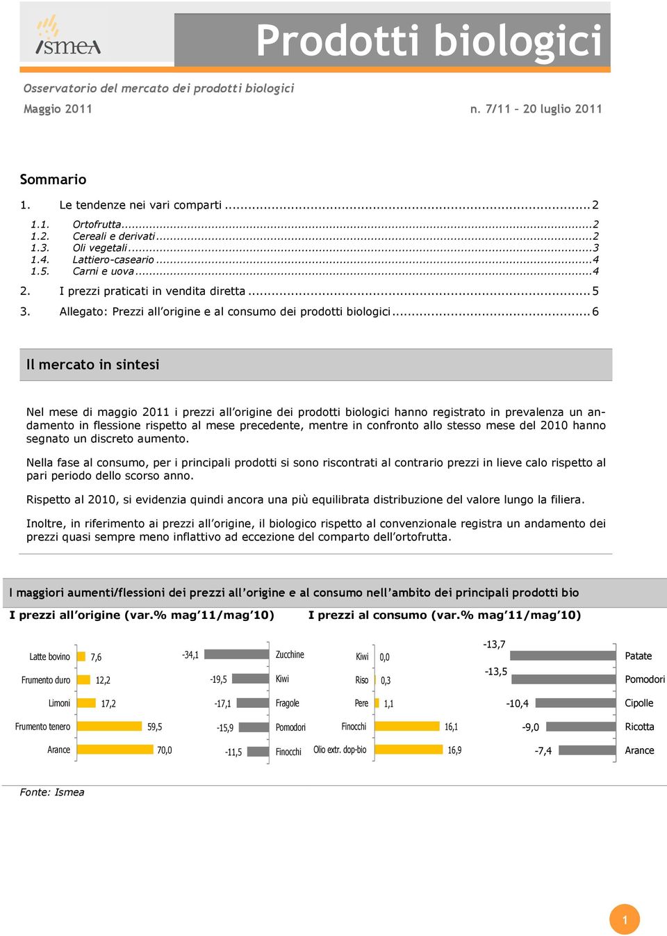 .. 6 Il mercato in sintesi Nel mese di maggio 2011 i prezzi all origine dei prodotti logici hanno registrato in prevalenza un andamento in flessione rispetto al mese precedente, mentre in confronto