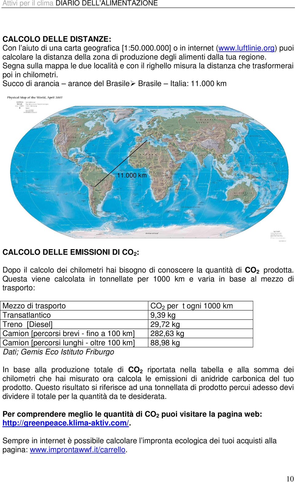 000 km CALCOLO DELLE EMISSIONI DI CO 2 : Dopo il calcolo dei chilometri hai bisogno di conoscere la quantità di CO 2 prodotta.