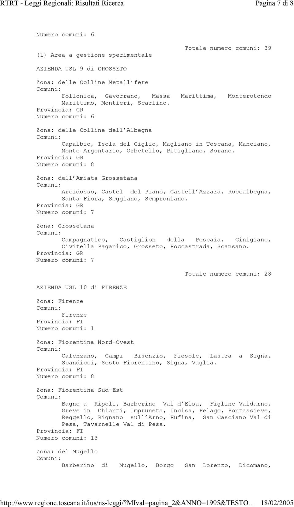 Provincia: GR Numero comuni: 6 Zona: delle Colline dell Albegna Capalbio, Isola del Giglio, Magliano in Toscana, Manciano, Monte Argentario, Orbetello, Pitigliano, Sorano.