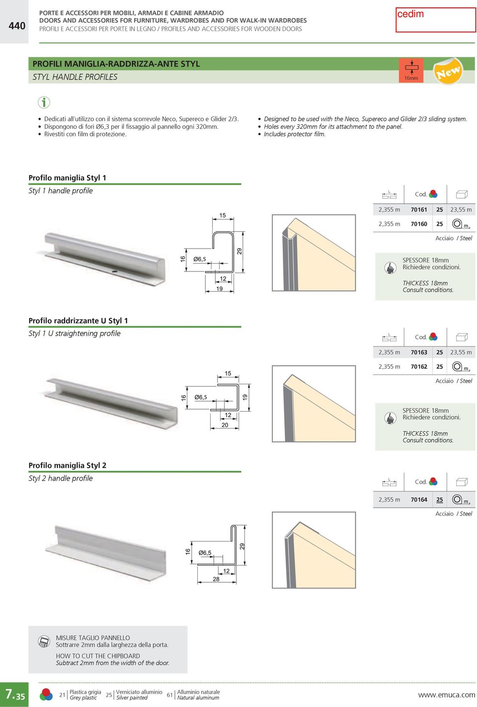 Holes every 320mm for its attachment to the panel. Includes protector film.