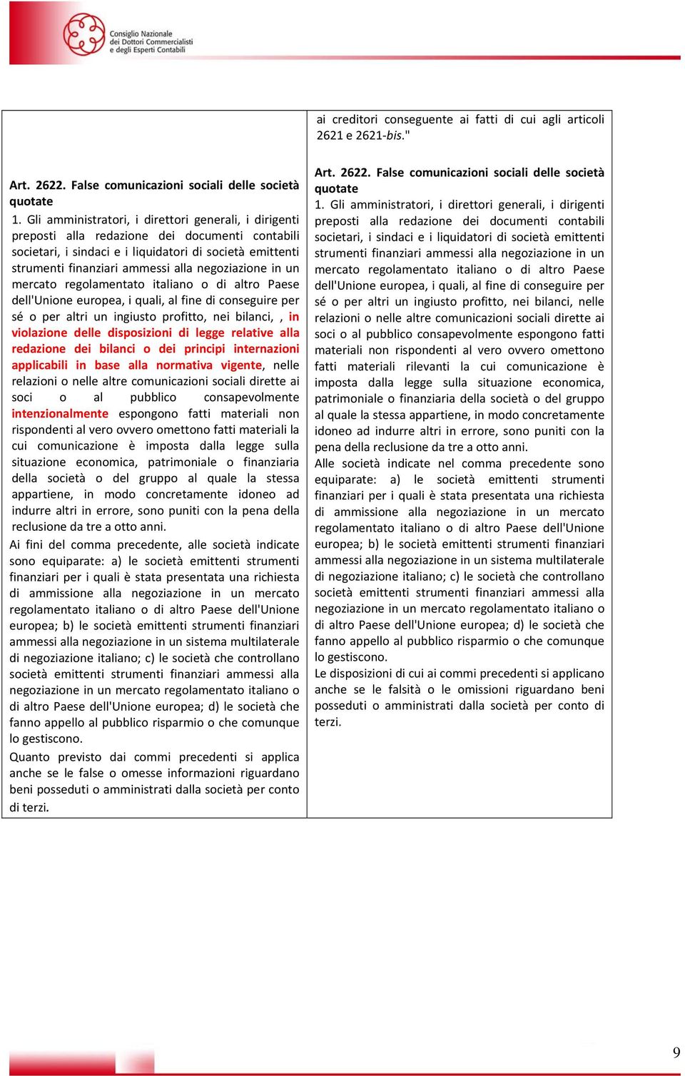 negoziazione in un mercato regolamentato italiano o di altro Paese dell'unione europea, i quali, al fine di conseguire per sé o per altri un ingiusto profitto, nei bilanci,, in violazione delle