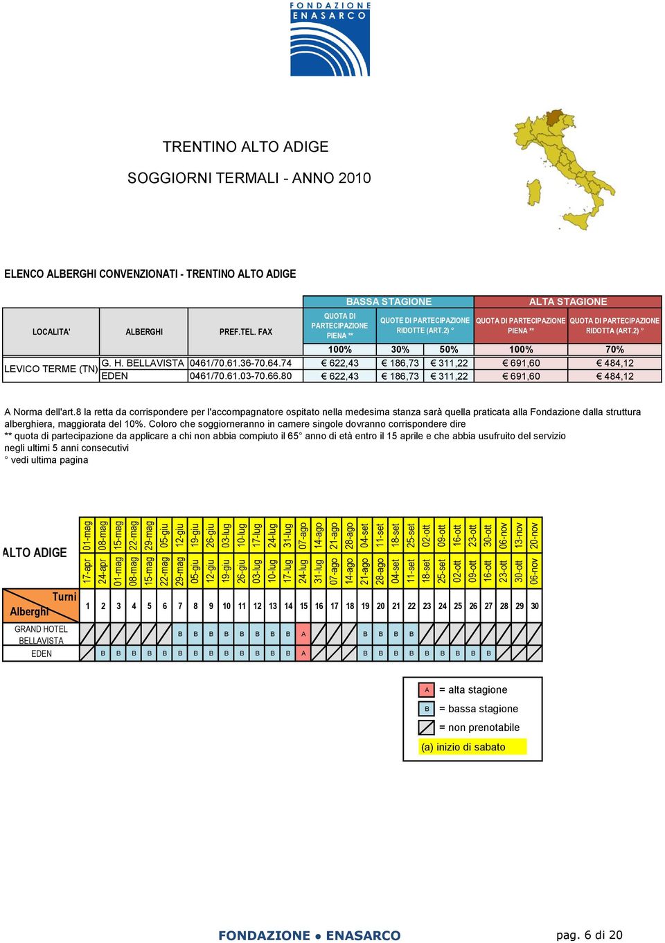 30-ott 06-nov 13-nov 20-nov TRENTINO ALTO ADIGE ELENCO ALBERGHI CONVENZIONATI - TRENTINO ALTO ADIGE LEVICO TERME (TN) QUOTA DI PARTECIPAZIONE QUOTE DI PARTECIPAZIONE RIDOTTE (ART.2) RIDOTTA (ART.2) G.