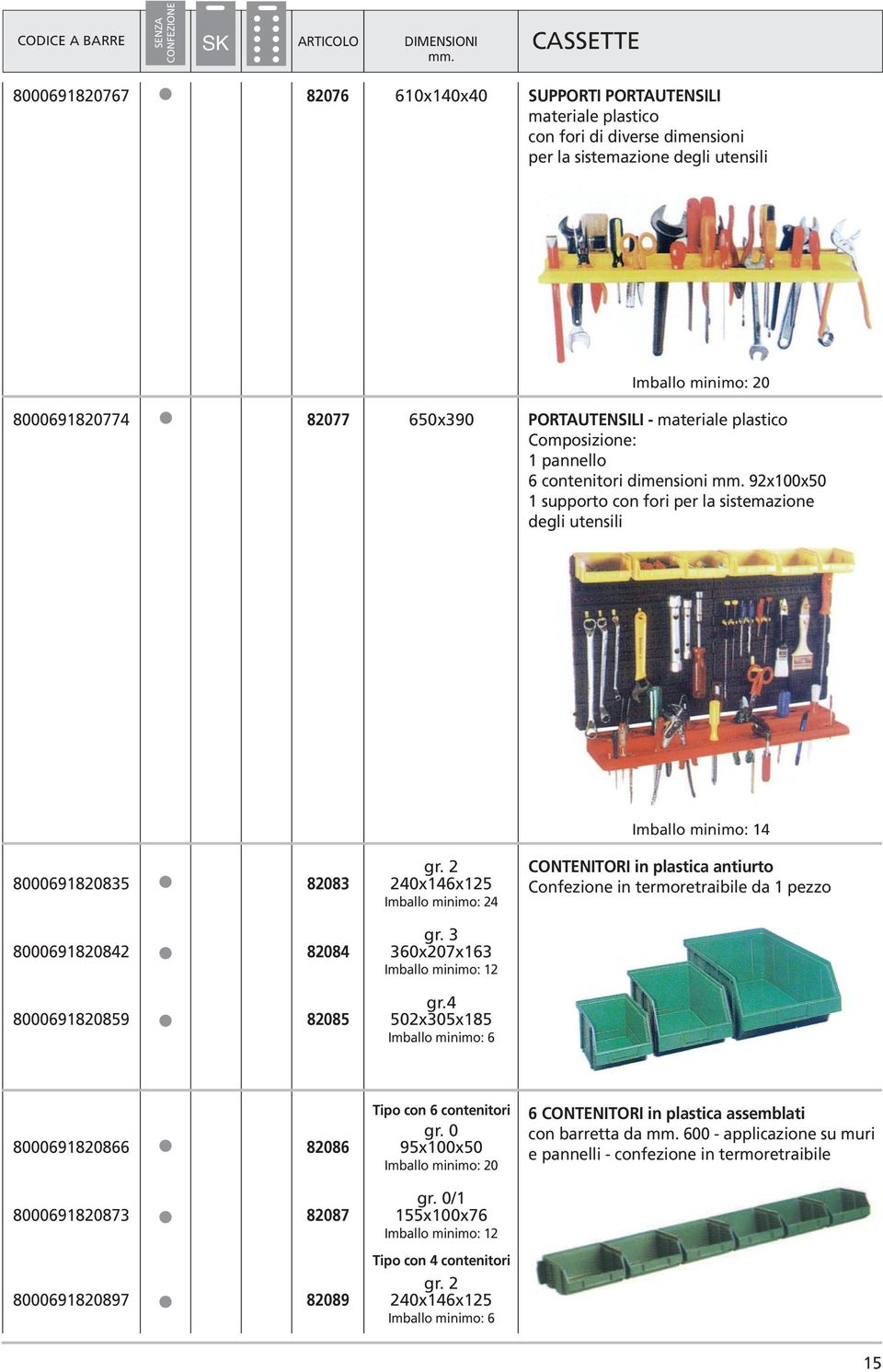 8000691820835 82083 gr. 2 240x146x125 Imballo minimo: 24 CONTENITORI in plastica antiurto Confezione in termoretraibile da 1 pezzo 8000691820842 82084 gr.