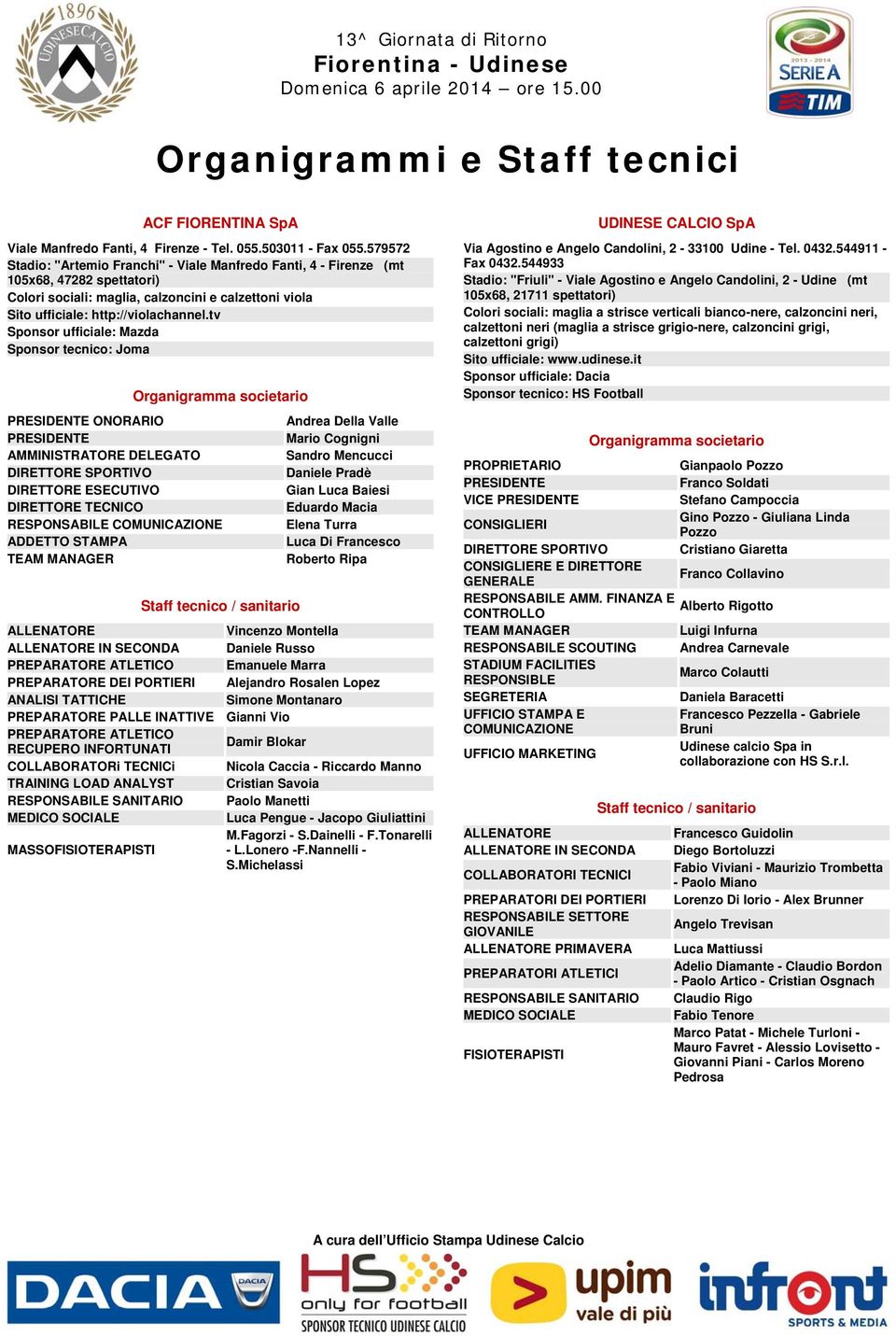 tv Sponsor ufficiale: Mazda Sponsor tecnico: Joma Organigramma societario PRESIDENTE ONORARIO PRESIDENTE AMMINISTRATORE DELEGATO DIRETTORE SPORTIVO DIRETTORE ESECUTIVO DIRETTORE TECNICO RESPONSABILE